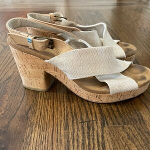 Toms Cream and Tan Wedge Sandals